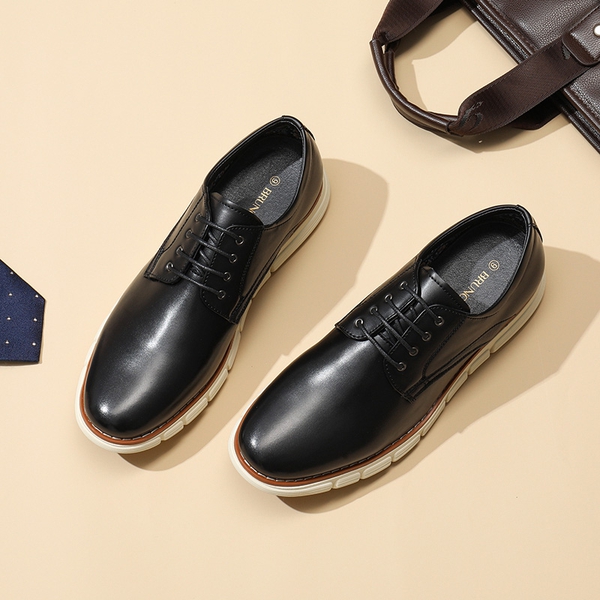 [CrossFlex NeatPolish] Men's Wide Plain-Toe Dress Sneakers - BLACK - 1
